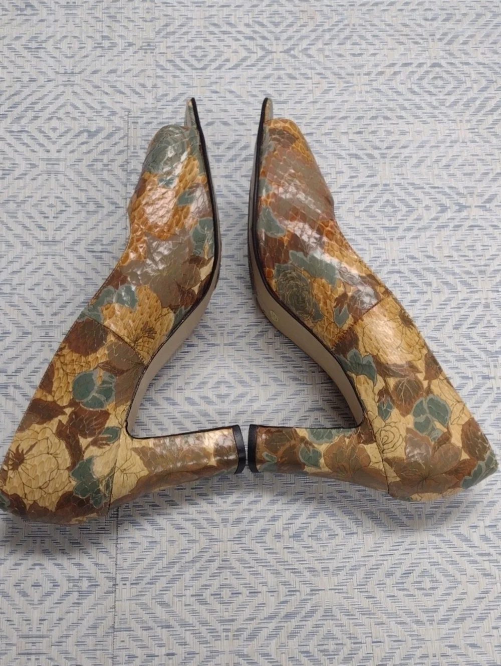 J.Renee Floral Snakeskin Peep-Toe Heels in Brown and Green